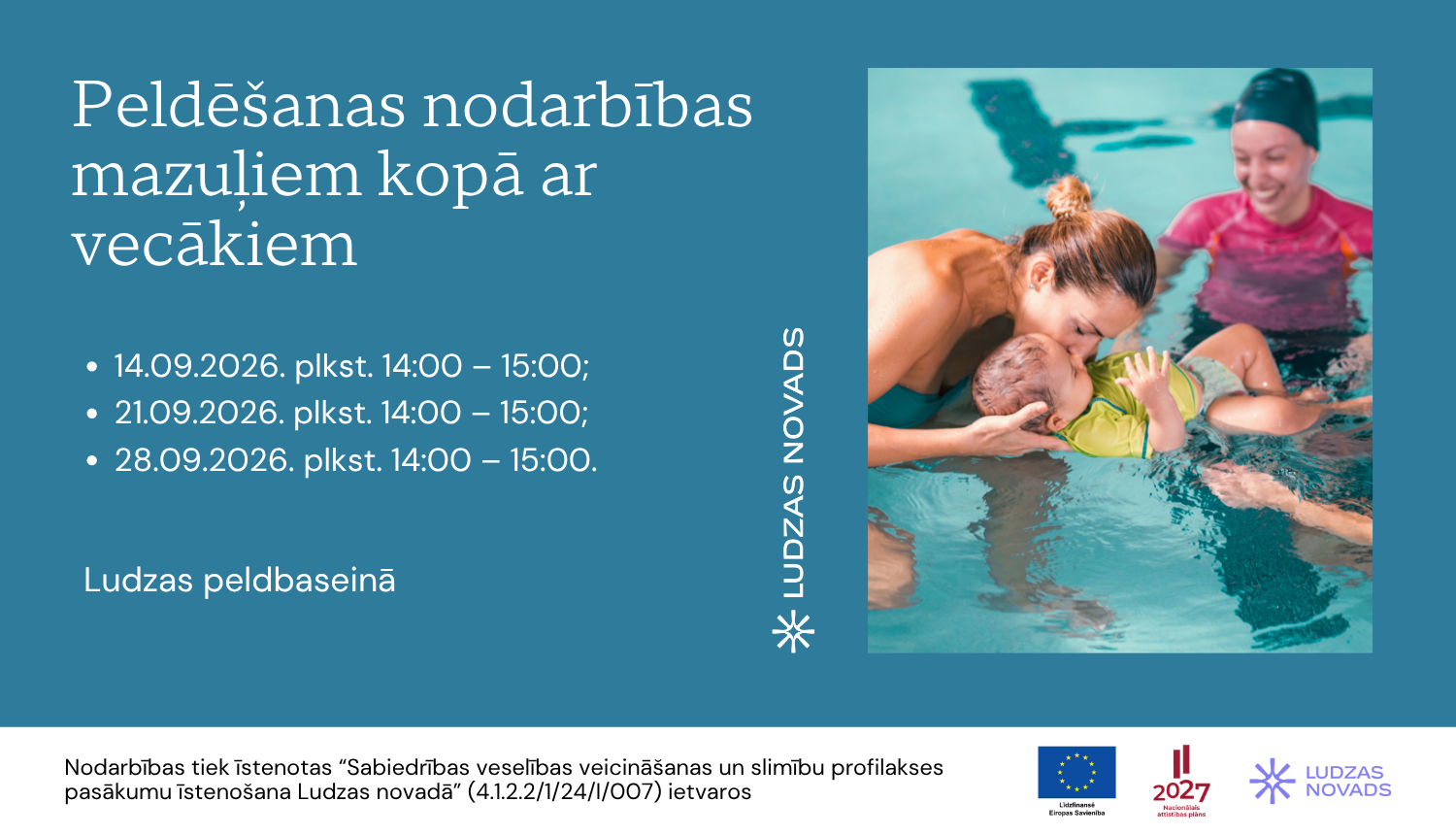 Bezmaksas peldēšanas nodarbības mazuļiem kopā ar vecākiem
