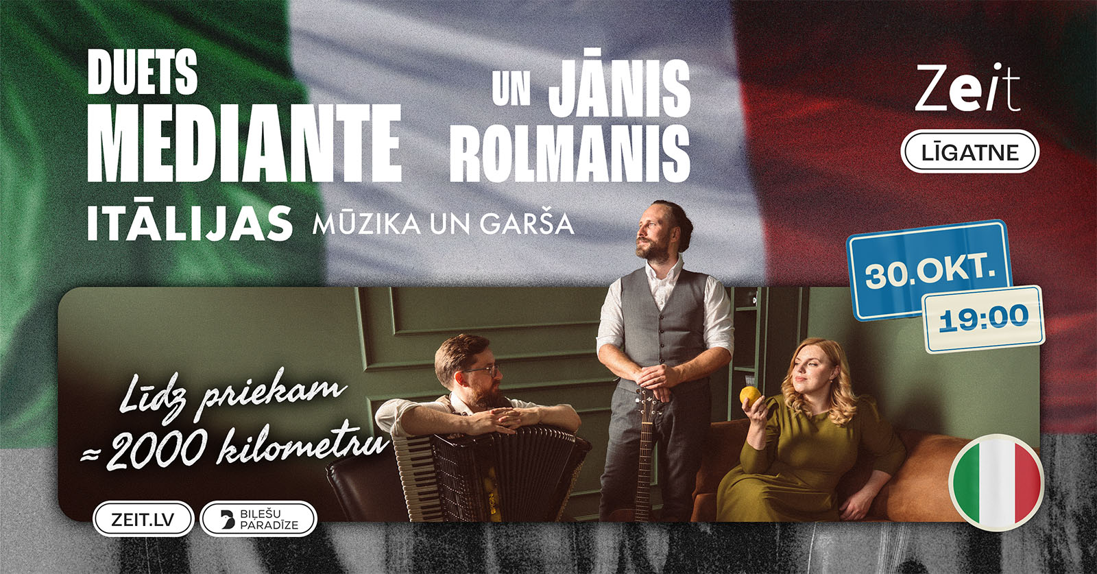 Itālijas mūzikas un garšas vakars kopā ar duetu Mediante un Jāni Rolmani