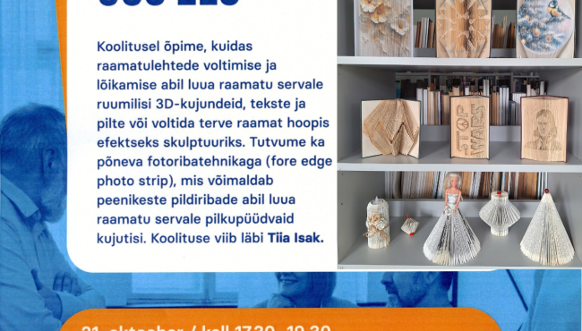 TÕN 2026. Koolitus "Vanade raamatute uus elu: raamatuvoltimise (book folding) õpituba algajatele"