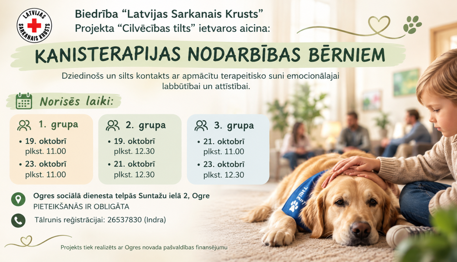 Kanisterapijas nodarbības bērniem Ogrē