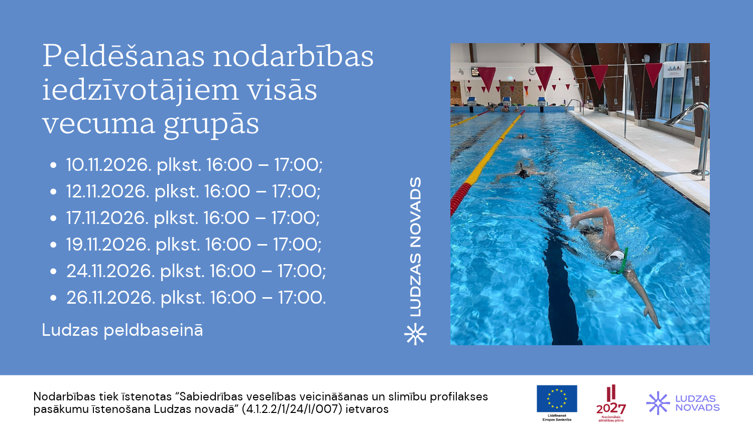 Peldēšanas nodarbības iedzīvotājiem visās vecuma grupās